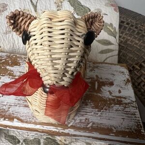 Vintage reindeer, wicker basket